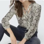 Thumbnail for JCrew blouse size 10 python pattern with lavaliere collar