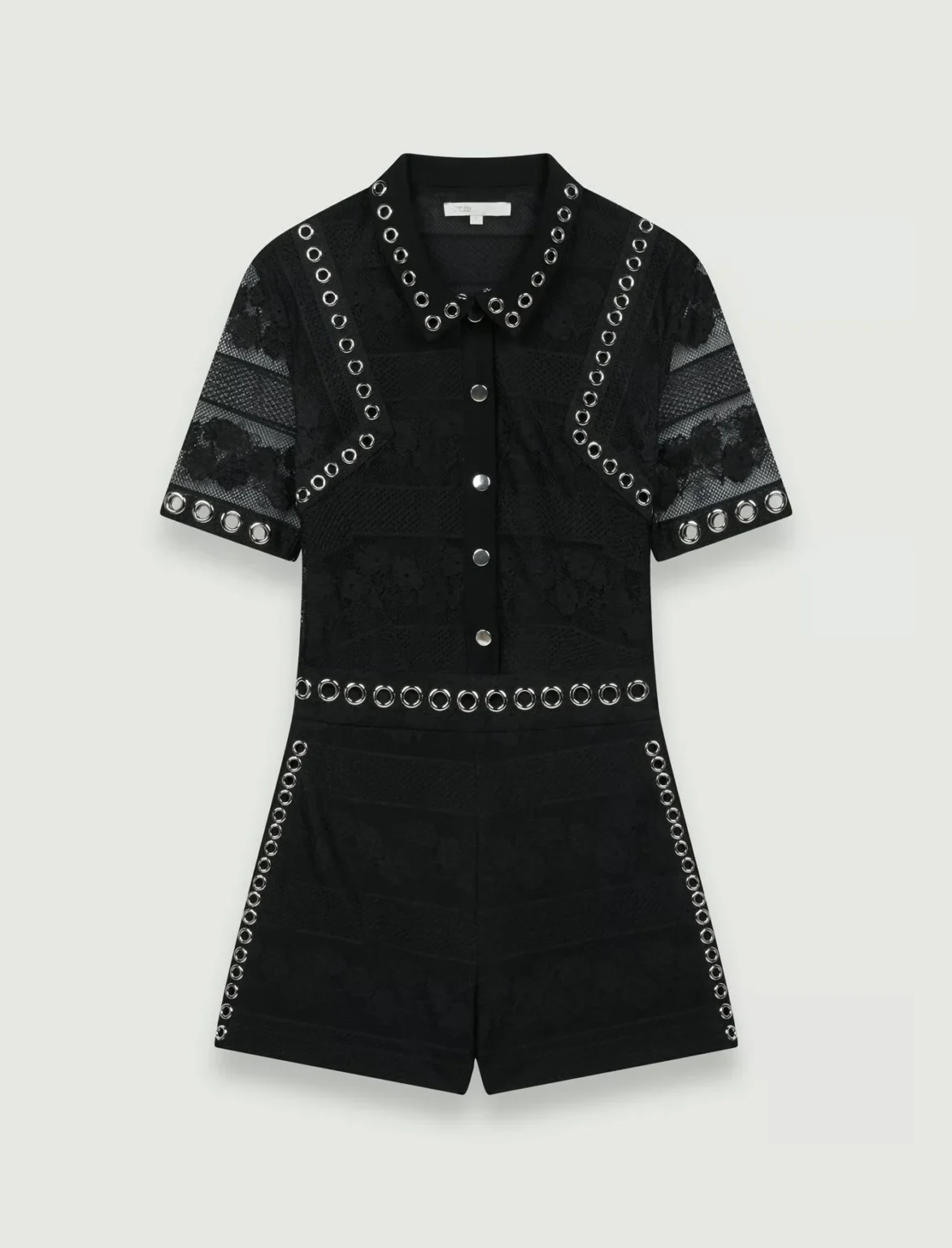 Featured image for Maje short jumpsuit size 36 - S black with lace flowers
