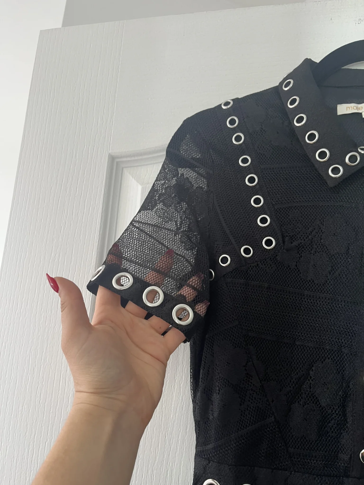 Image for Maje short jumpsuit size 36 - S black with lace flowers
