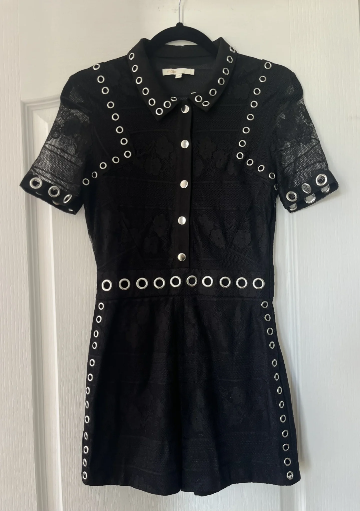 Image for Maje short jumpsuit size 36 - S black with lace flowers