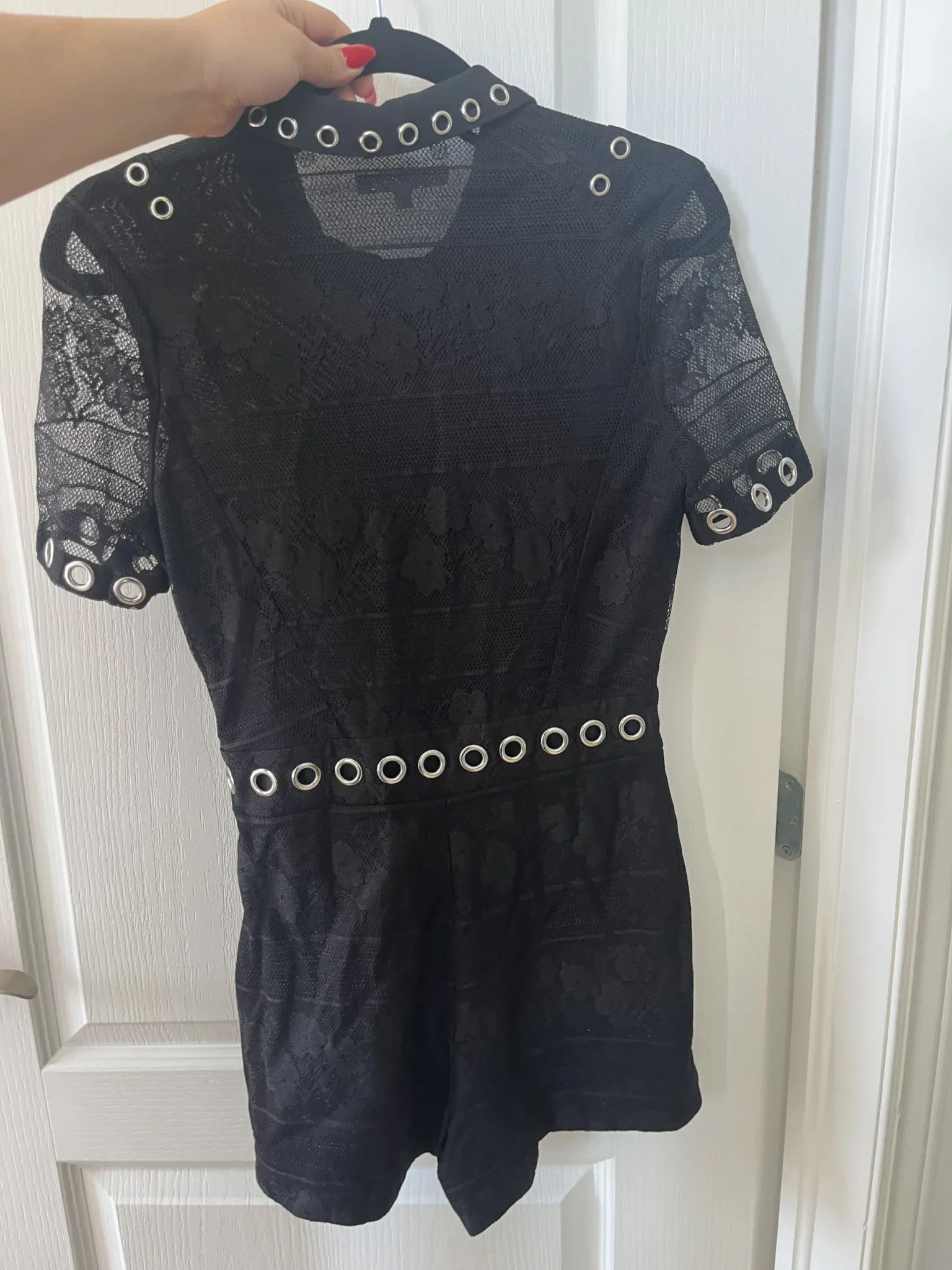 Image for Maje short jumpsuit size 36 - S black with lace flowers