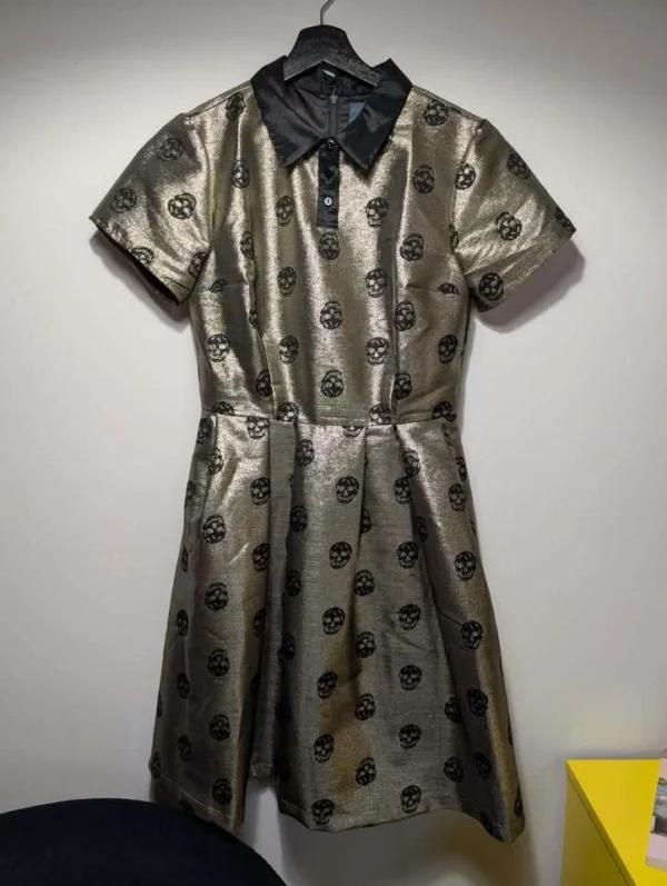 Image for Gold and black retro goth dress - Skulls