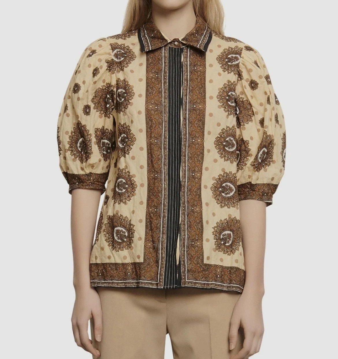 Chemise à motifs Sandro femme taille 3 - L de couleur bleu et marron Sandro seconde main