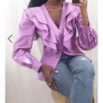 Thumbnail for Never Fully Dressed blouse size 8US - 40FR purple with ruffles