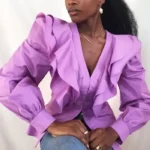 Thumbnail for Never Fully Dressed blouse size 8US - 40FR purple with ruffles
