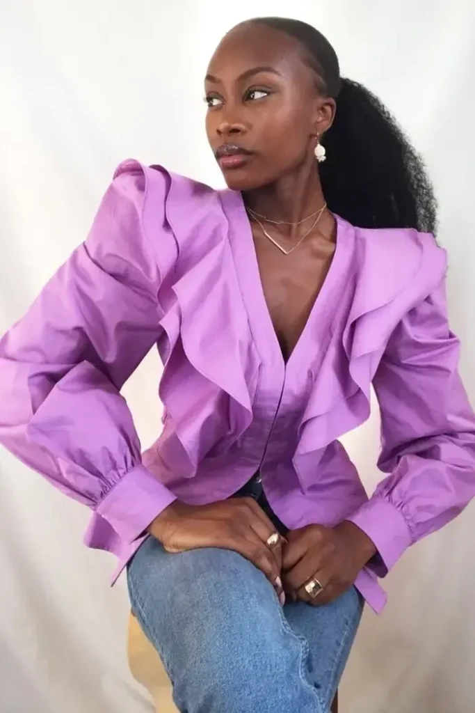 Image for Never Fully Dressed blouse size 8US - 40FR purple with ruffles
