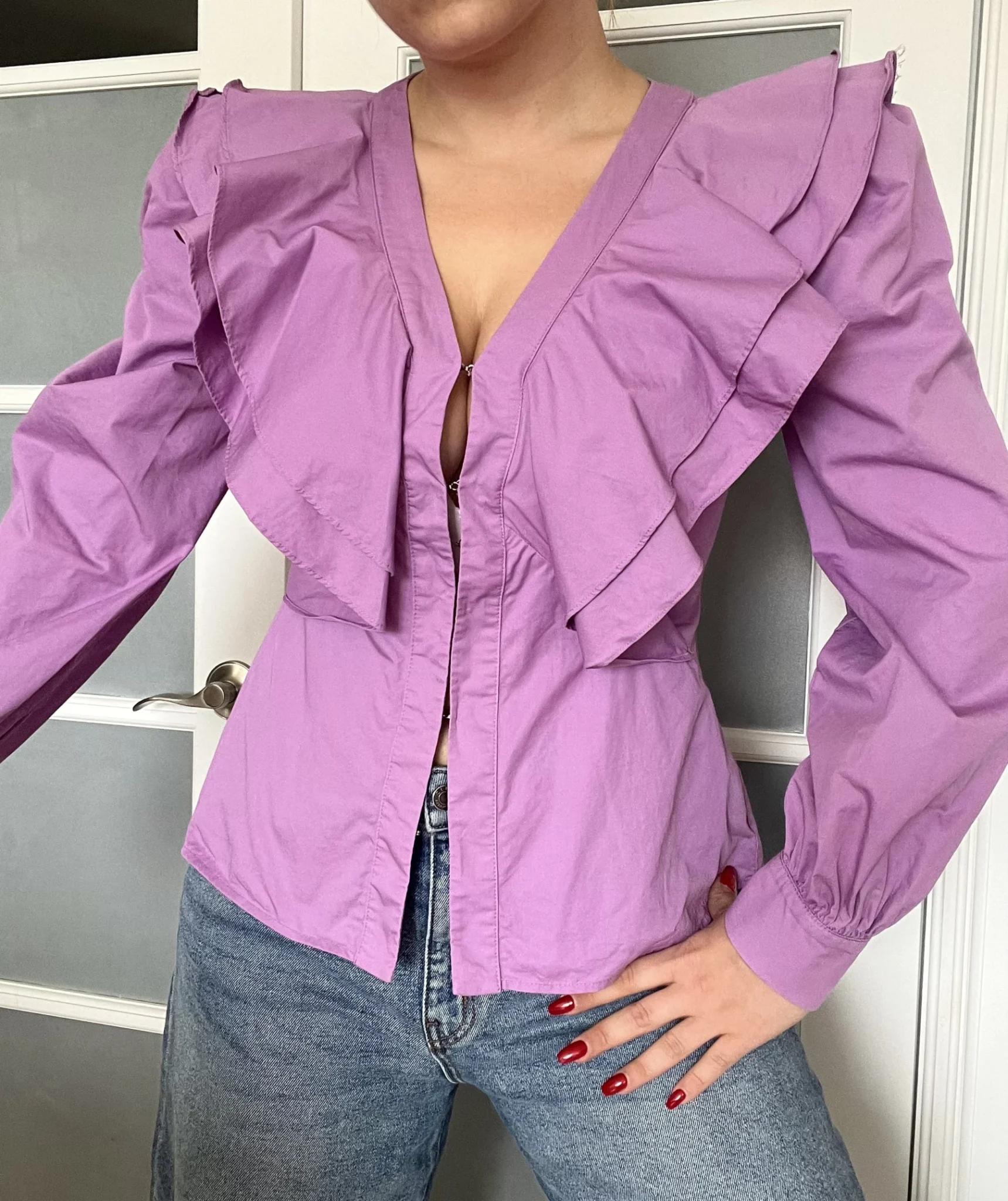 Image for Never Fully Dressed blouse size 8US - 40FR purple with ruffles