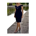 Featured thumbnail for Le Château navy blue cocktail dress with bare shoulders, size M, elegant wedding dress