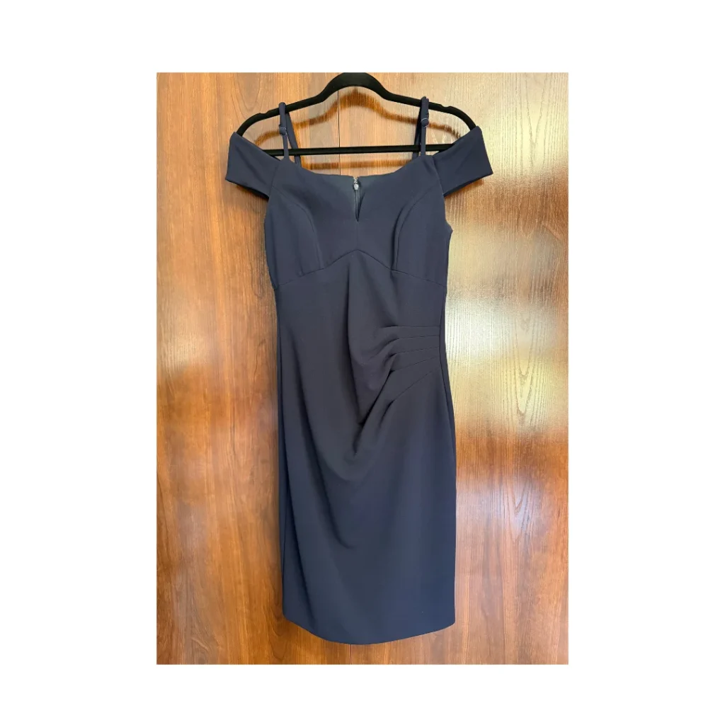 Image for Le Château navy blue cocktail dress with bare shoulders, size M, elegant wedding dress