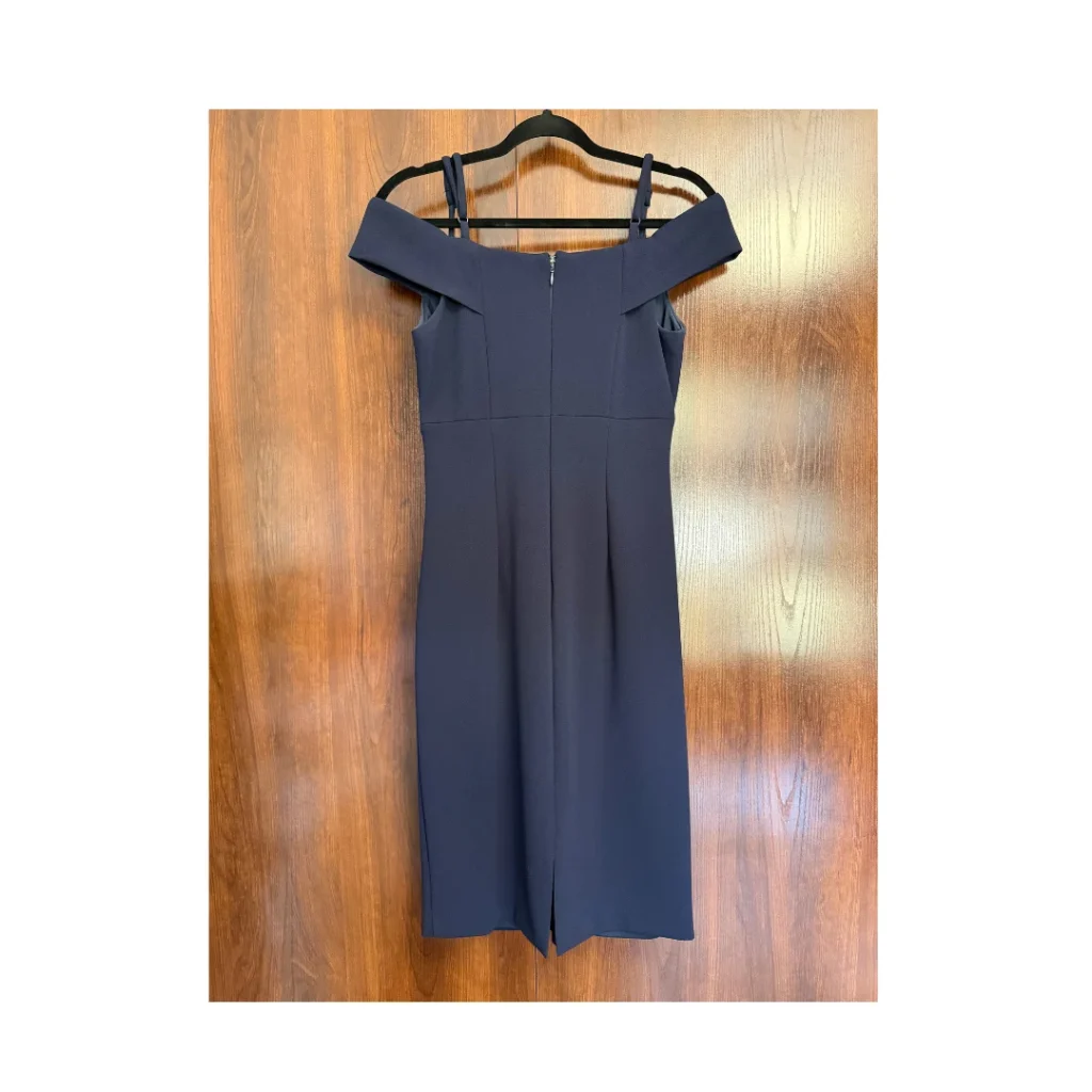 Image for Le Château navy blue cocktail dress with bare shoulders, size M, elegant wedding dress