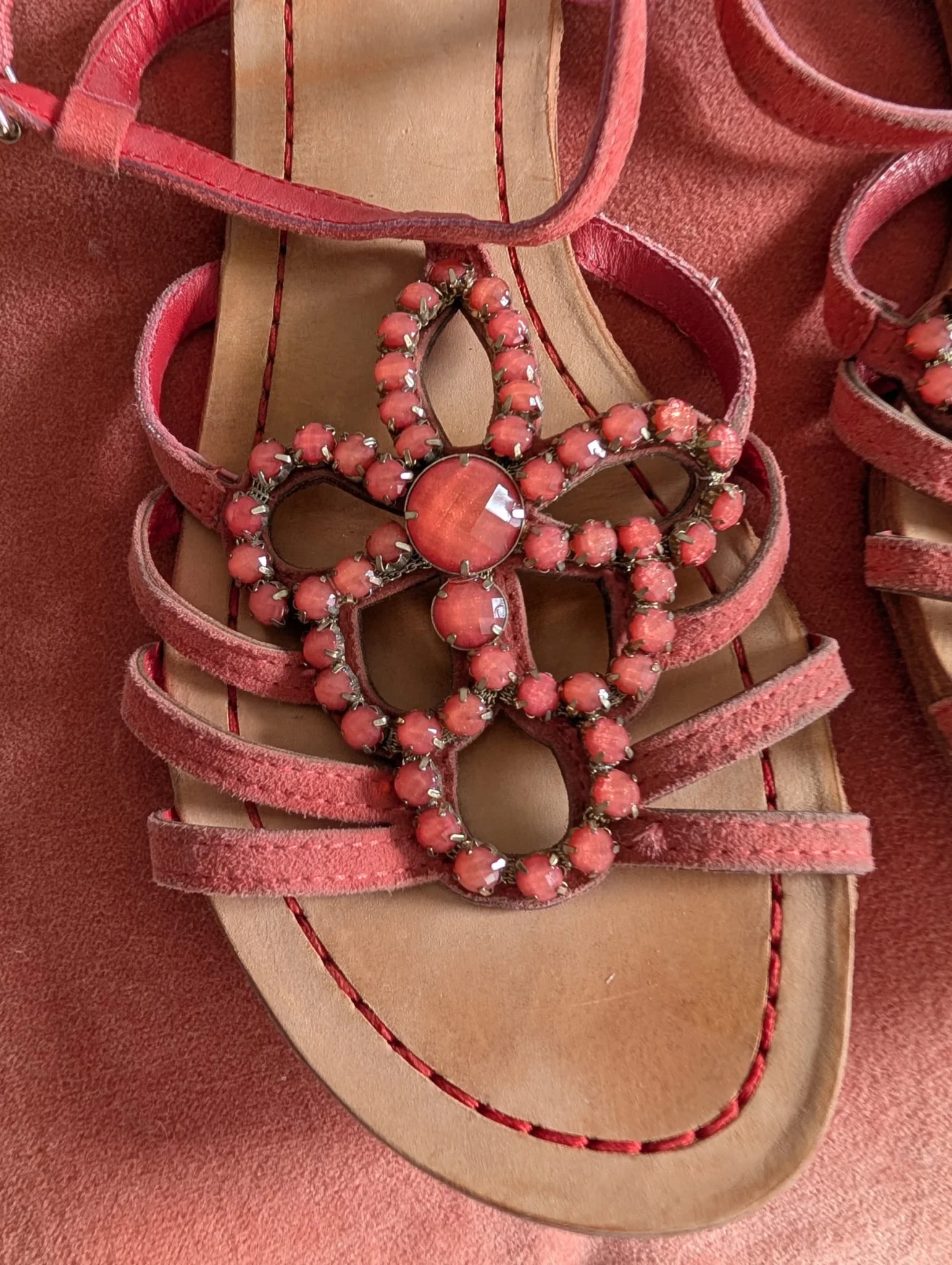 Featured image for Coral suede jewelled sandals