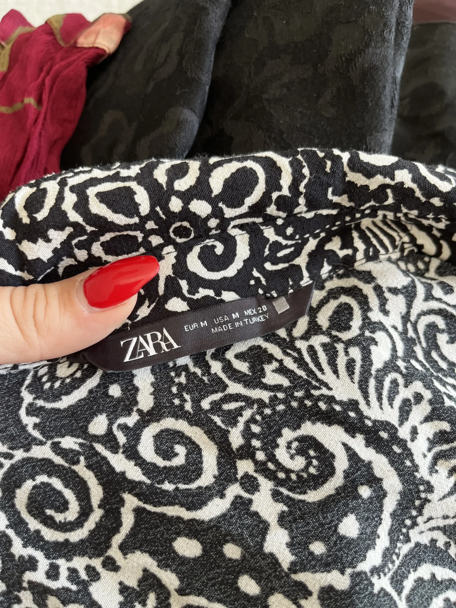 Image for Zara black patterned maxi dress size M in cotton with wide sleeves