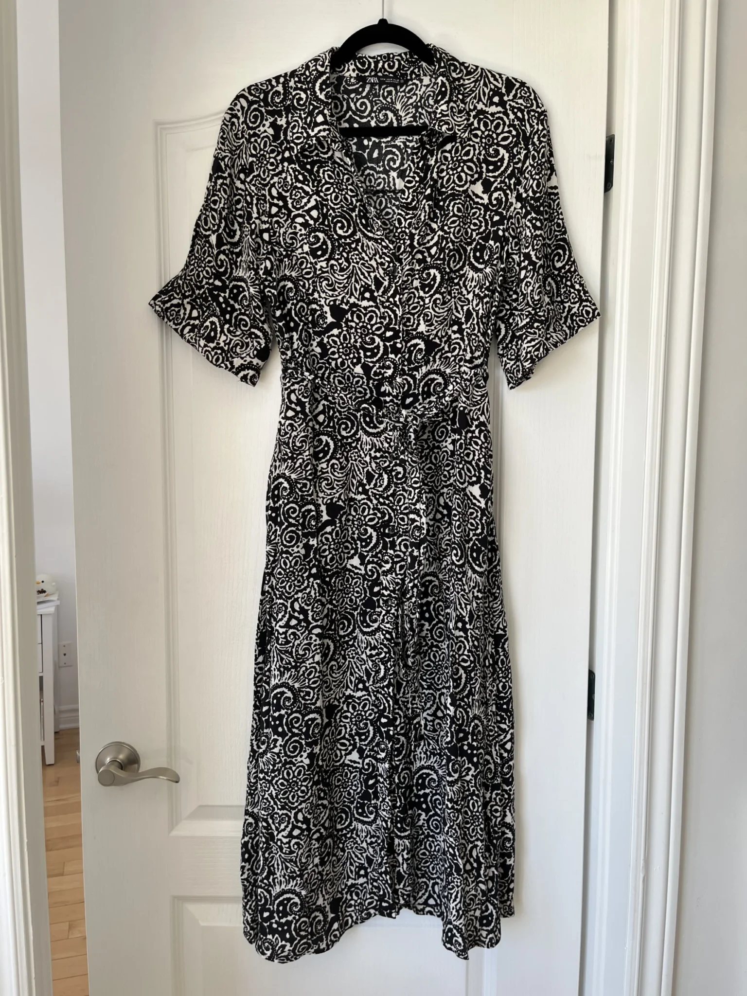 Image for Zara black patterned maxi dress size M in cotton with wide sleeves