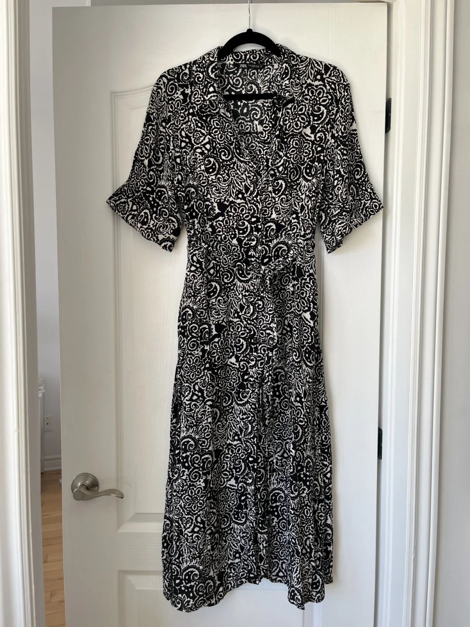 Image for Zara black patterned maxi dress size M in cotton with wide sleeves