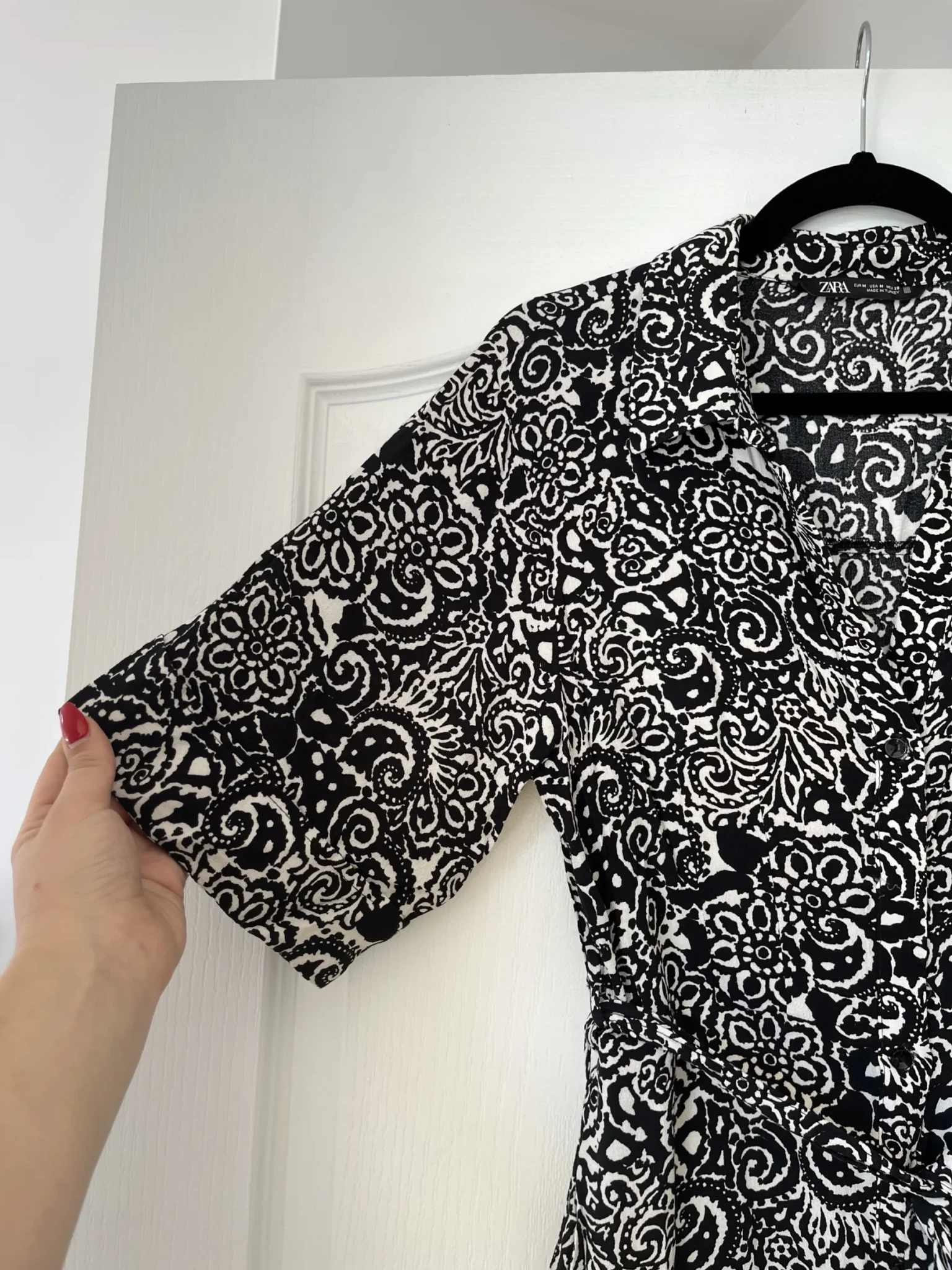Image for Zara black patterned maxi dress size M in cotton with wide sleeves
