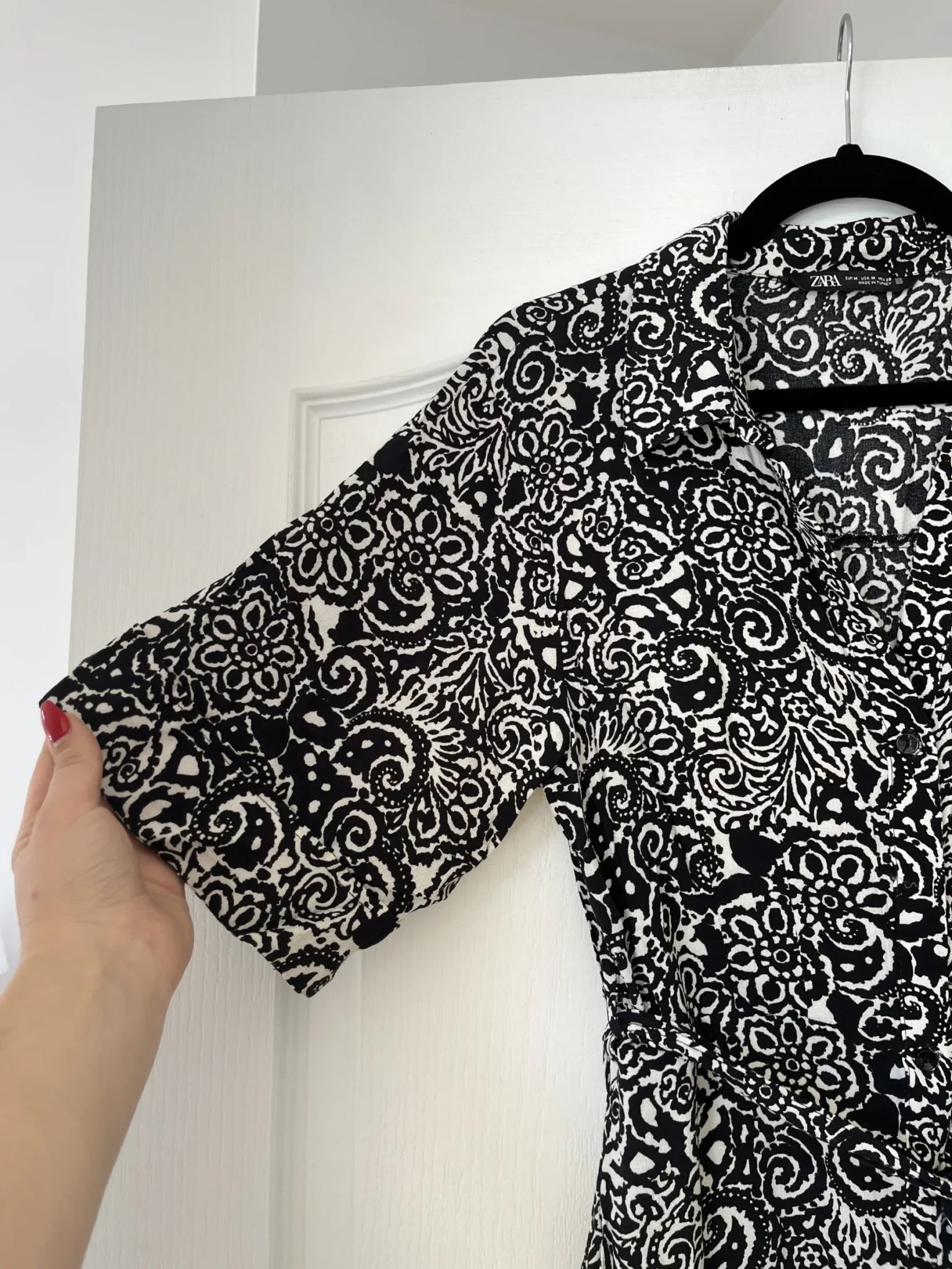 Image for Zara black patterned maxi dress size M in cotton with wide sleeves