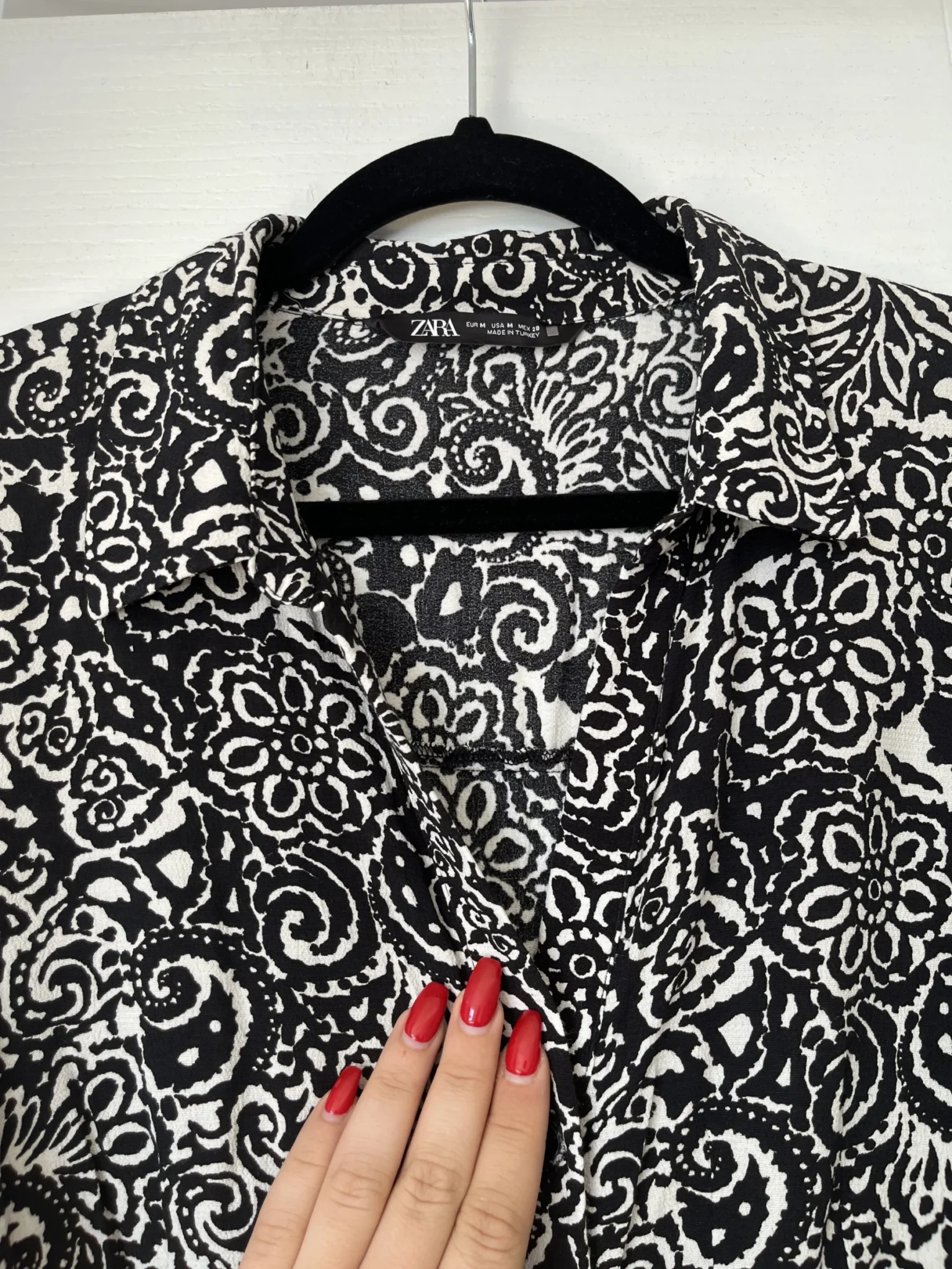 Image for Zara black patterned maxi dress size M in cotton with wide sleeves