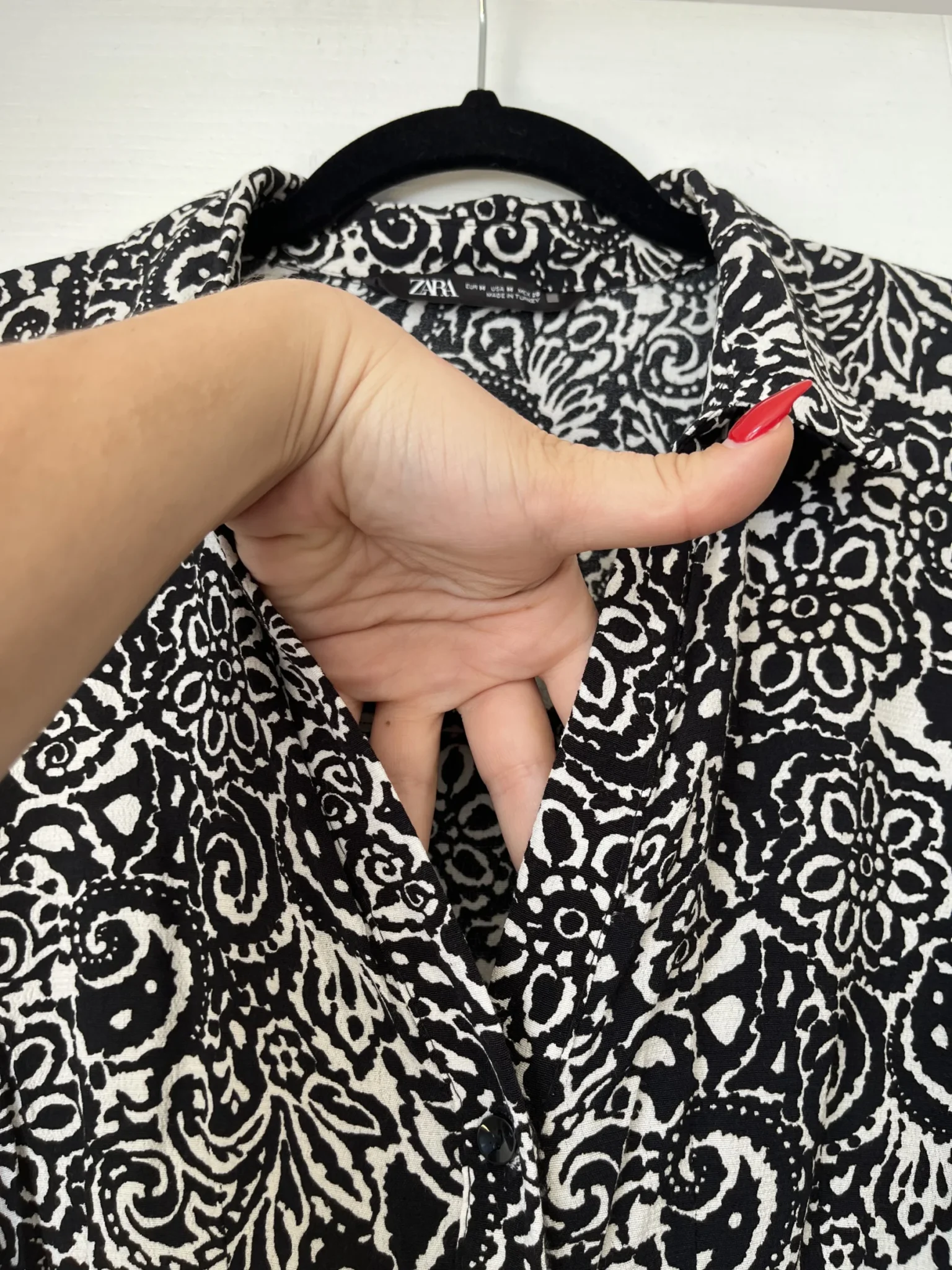 Image for Zara black patterned maxi dress size M in cotton with wide sleeves