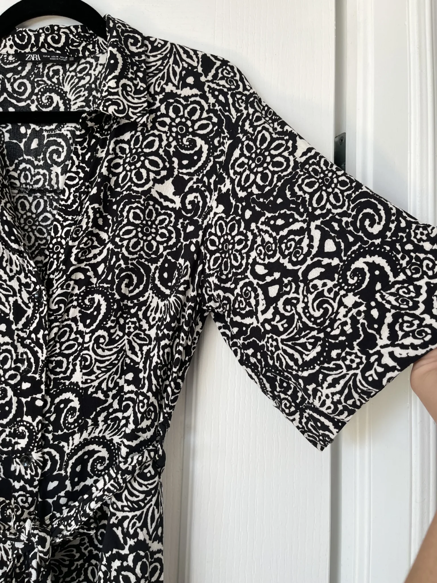 Image for Zara black patterned maxi dress size M in cotton with wide sleeves