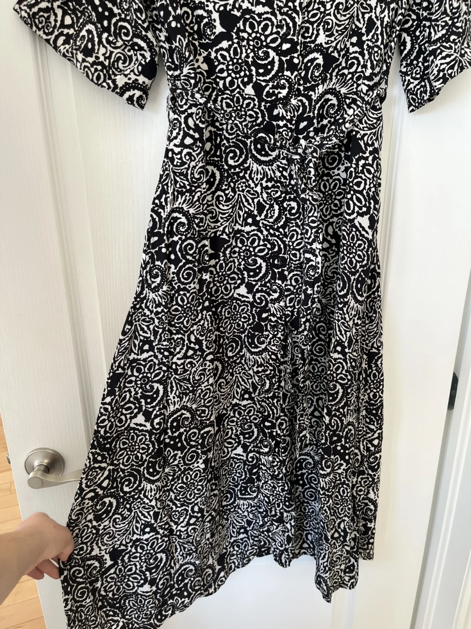 Image for Zara black patterned maxi dress size M in cotton with wide sleeves