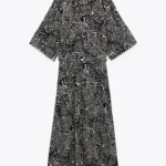 Thumbnail for Zara black patterned maxi dress size M in cotton with wide sleeves