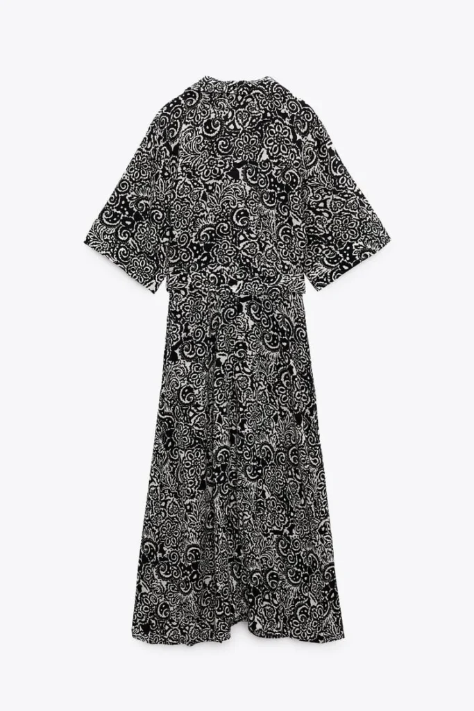 Image for Zara black patterned maxi dress size M in cotton with wide sleeves