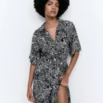 Thumbnail for Zara black patterned maxi dress size M in cotton with wide sleeves