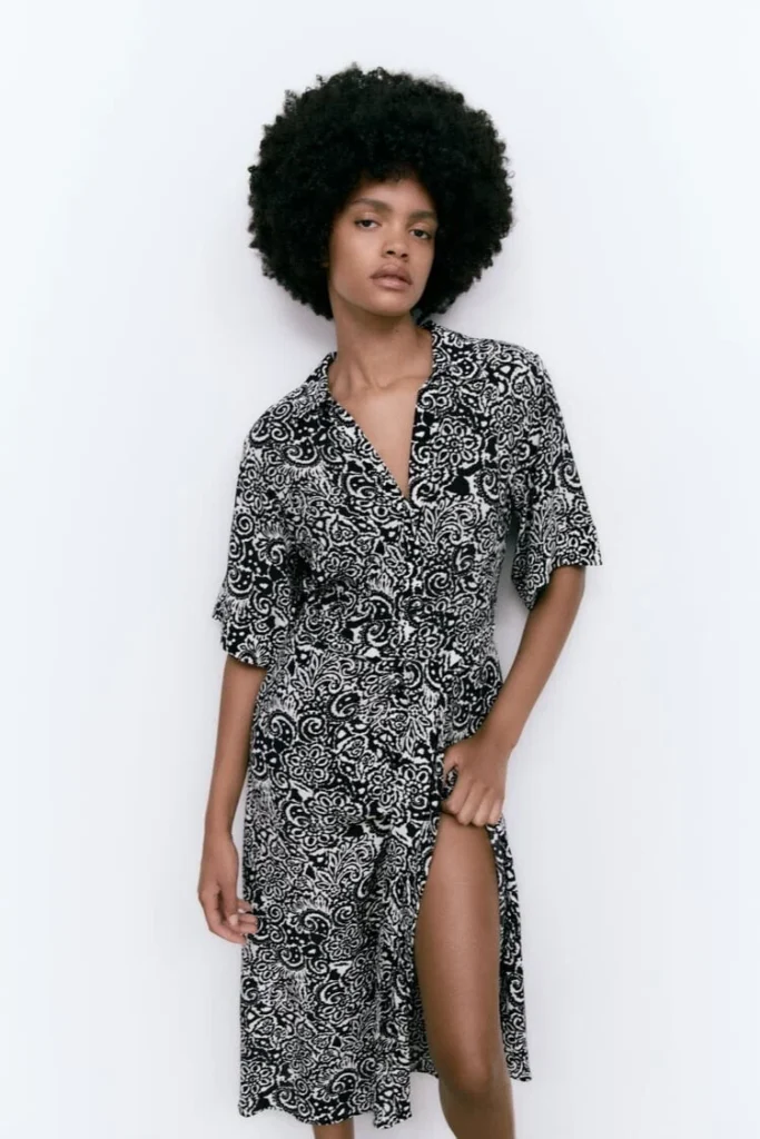 Image for Zara black patterned maxi dress size M in cotton with wide sleeves