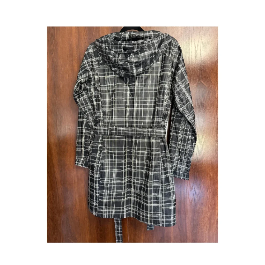 Image for Manteau imperméable Columbia noir et blanc à carreaux  – style trench ceinturé femme M