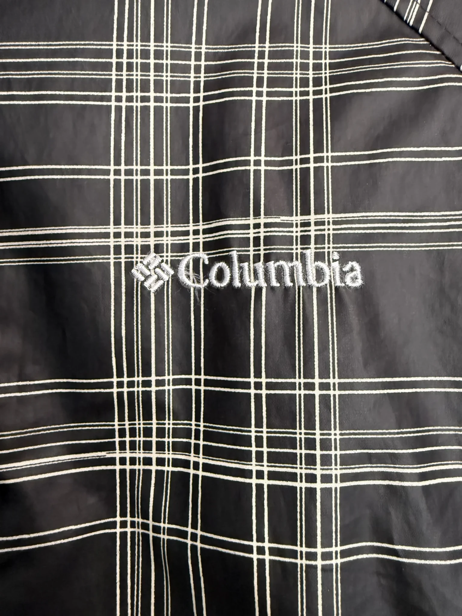 Image for Manteau imperméable Columbia noir et blanc à carreaux  – style trench ceinturé femme M