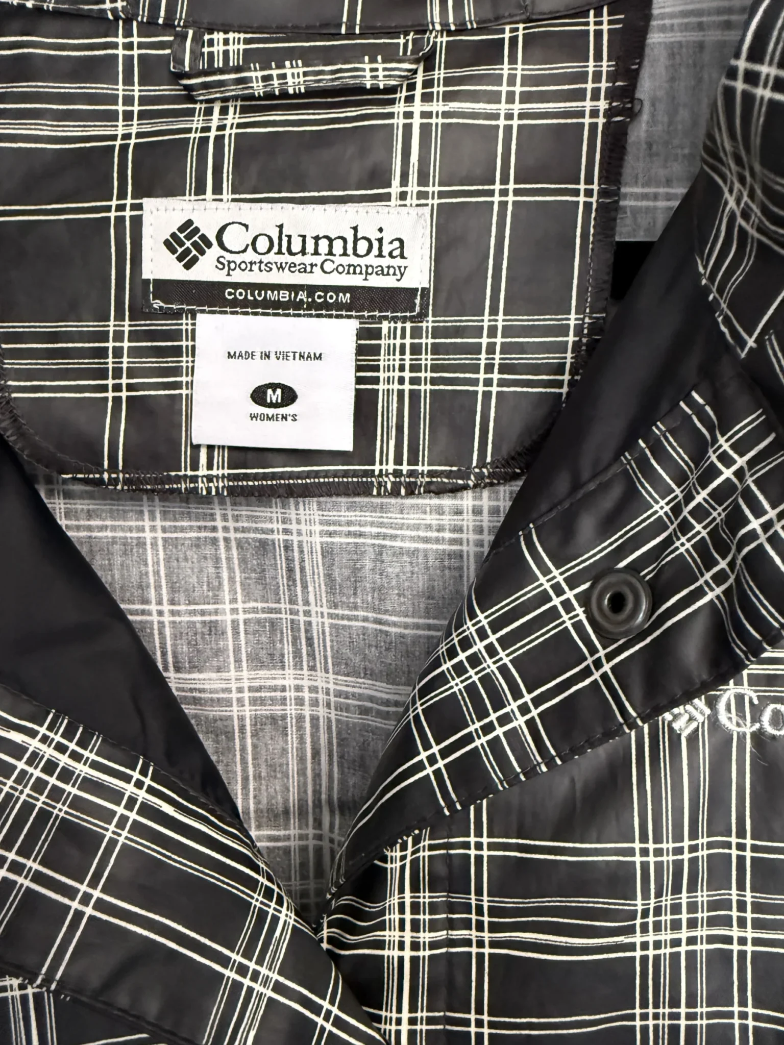 Image for Manteau imperméable Columbia noir et blanc à carreaux  – style trench ceinturé femme M