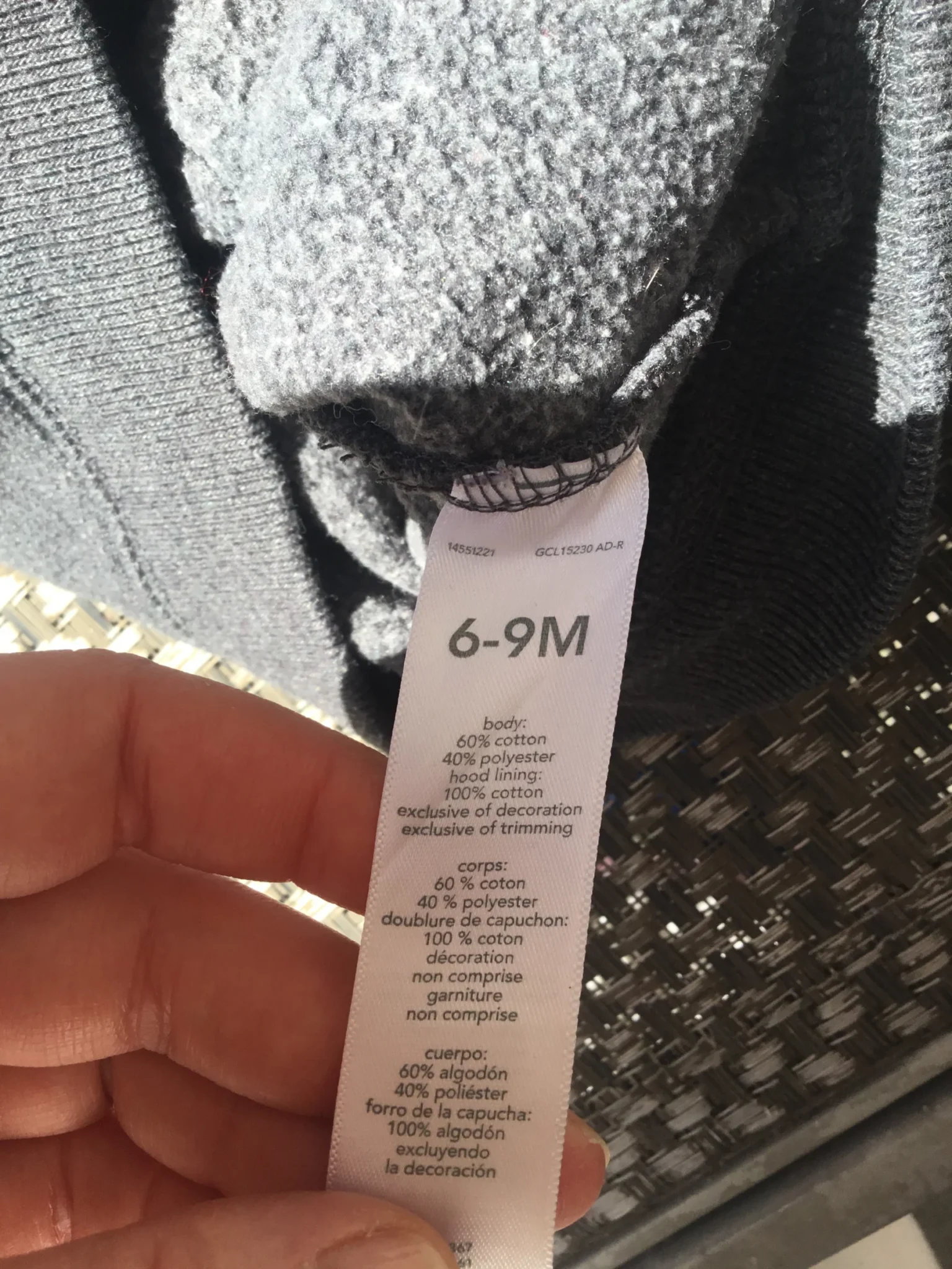 Image for Gilet veste zip coton ouaté gris foncé 6 - 9 mois
