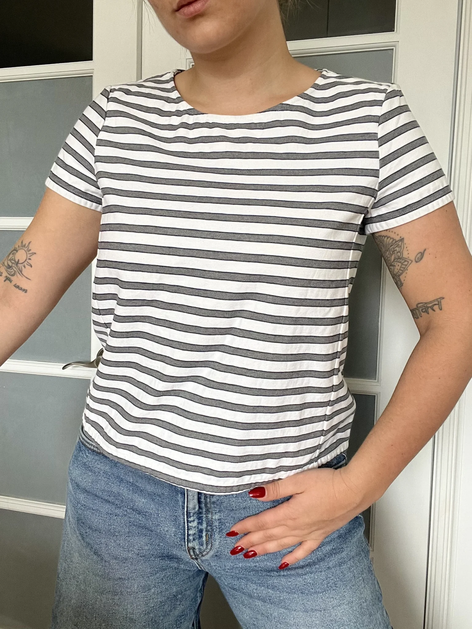 Image for Theory grey and white sailor blouse size 12 (L/XL)