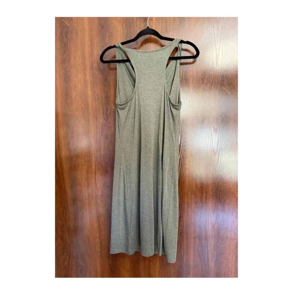 Image for Lolë khaki green sleeveless dress - comfortable draped neck midi dress size M