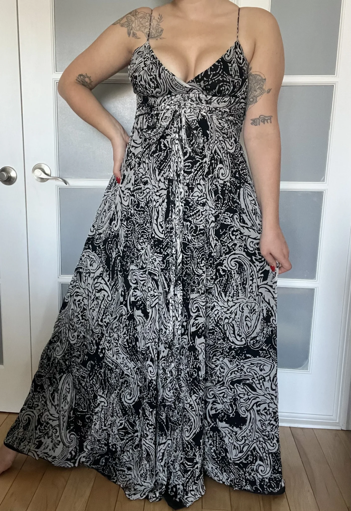 Featured image for Zara black and white silk patterned dress size M