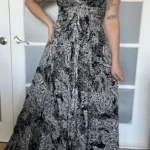 Featured thumbnail for Zara black and white silk patterned dress size M