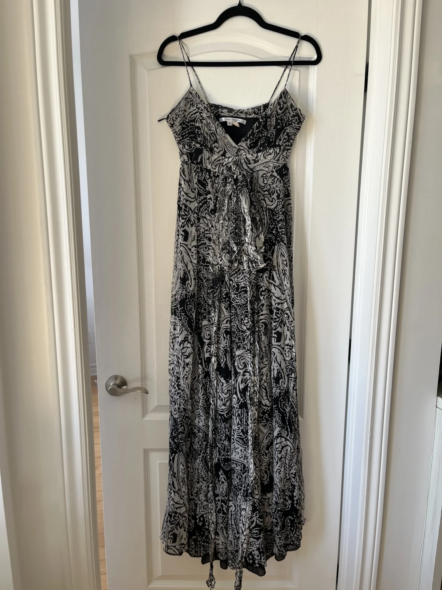 Image for Zara black and white silk patterned dress size M