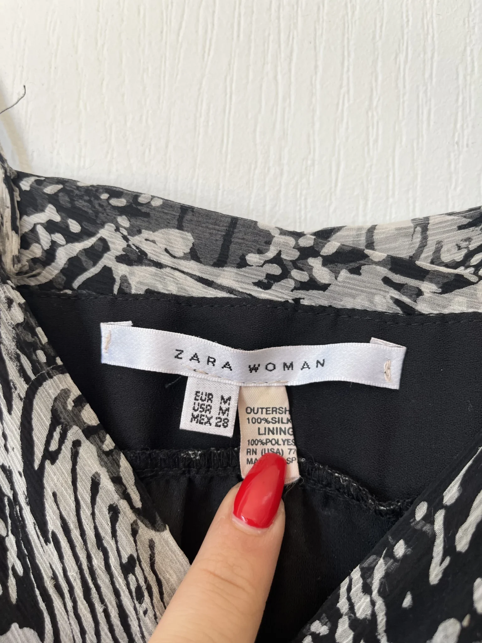 Image for Zara black and white silk patterned dress size M