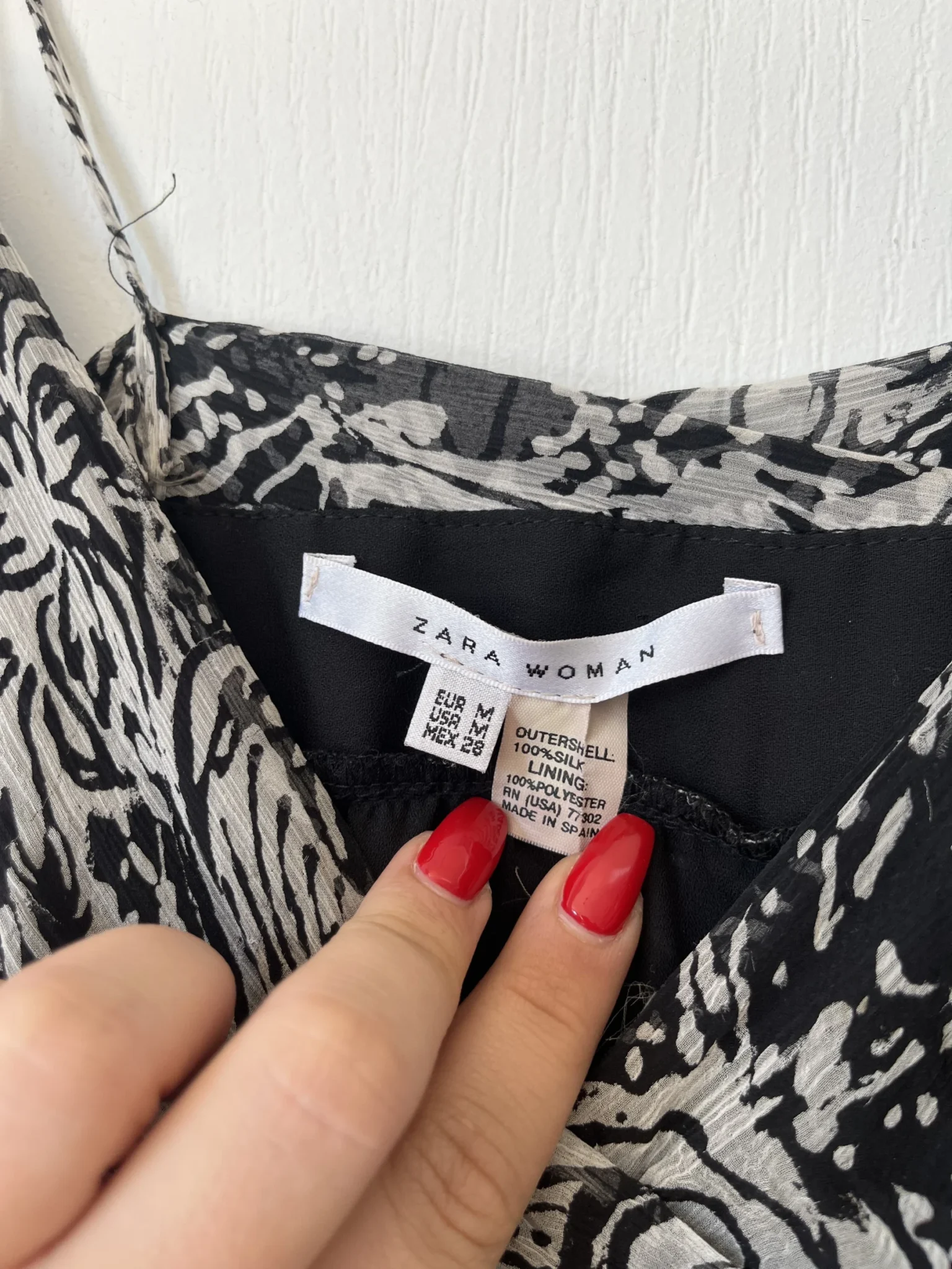 Image for Zara black and white silk patterned dress size M