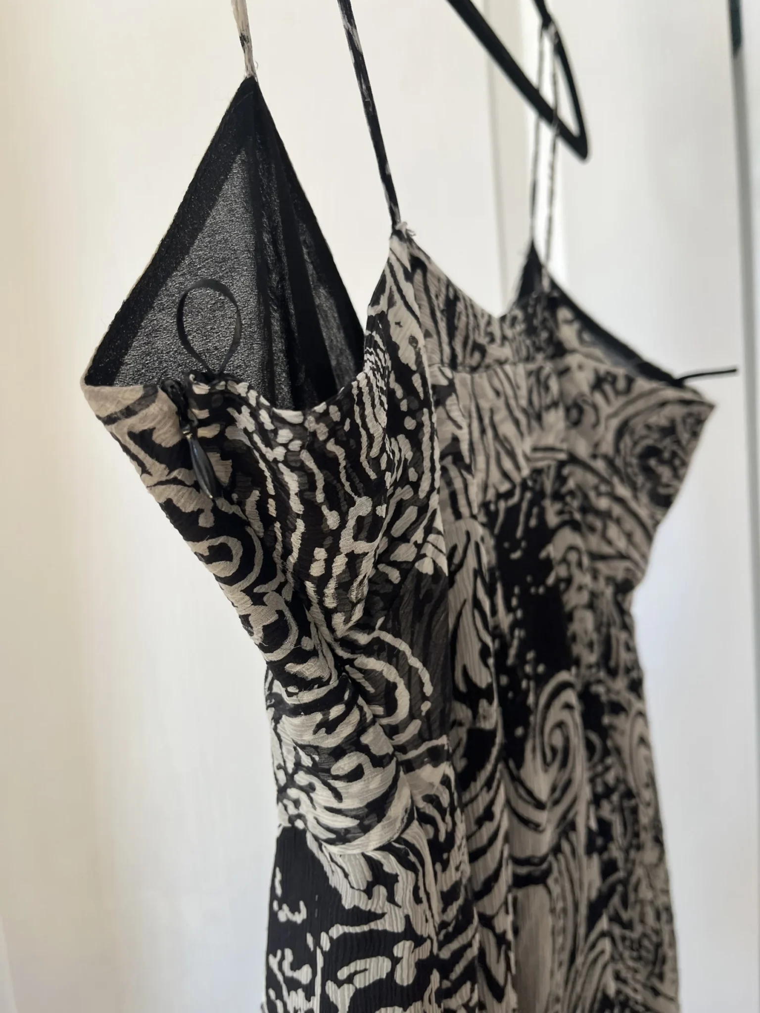 Image for Zara black and white silk patterned dress size M