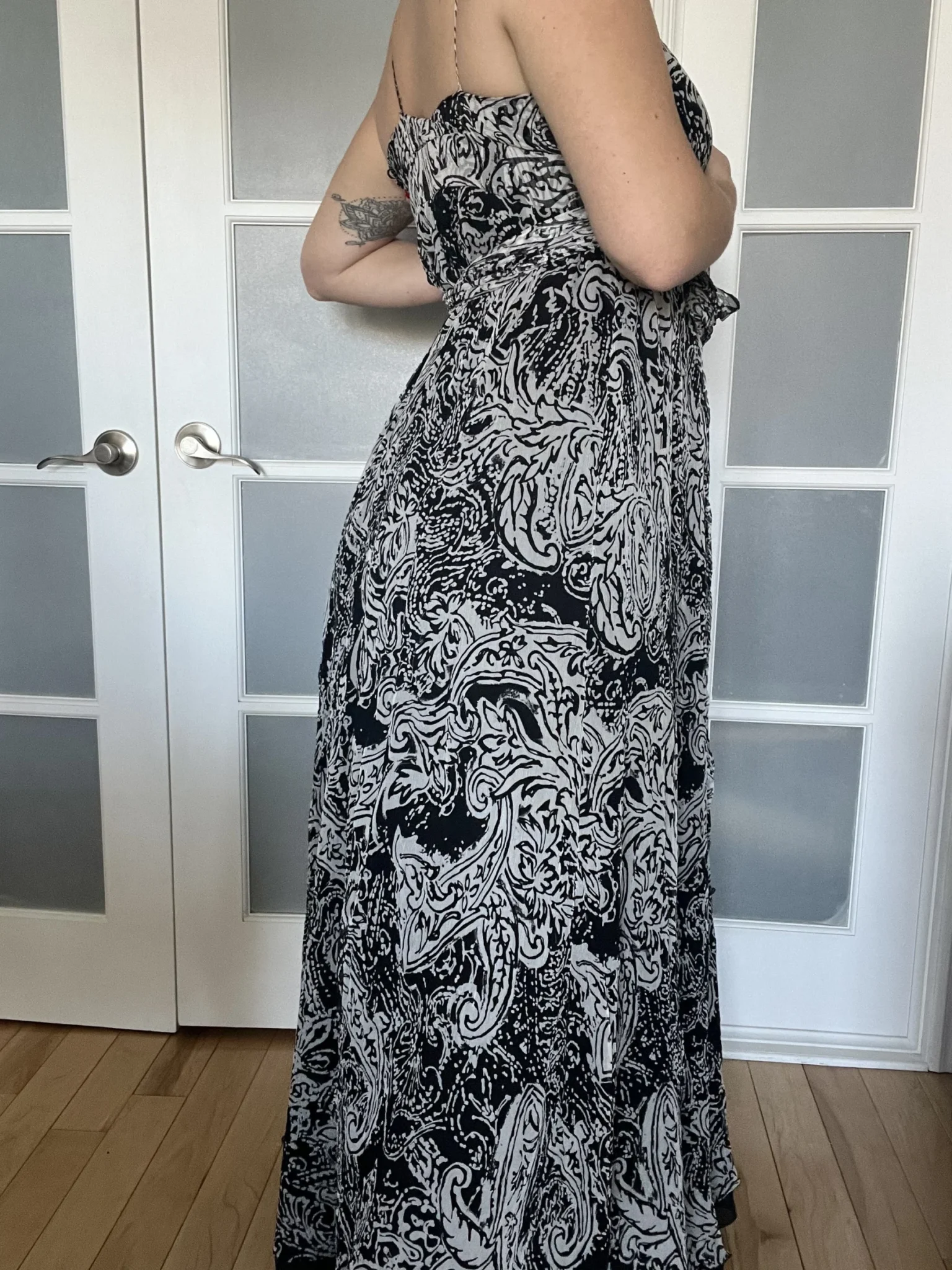 Image for Zara black and white silk patterned dress size M