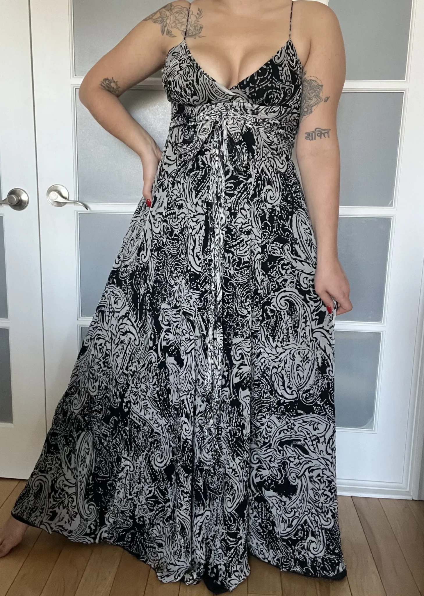 Image for Zara black and white silk patterned dress size M