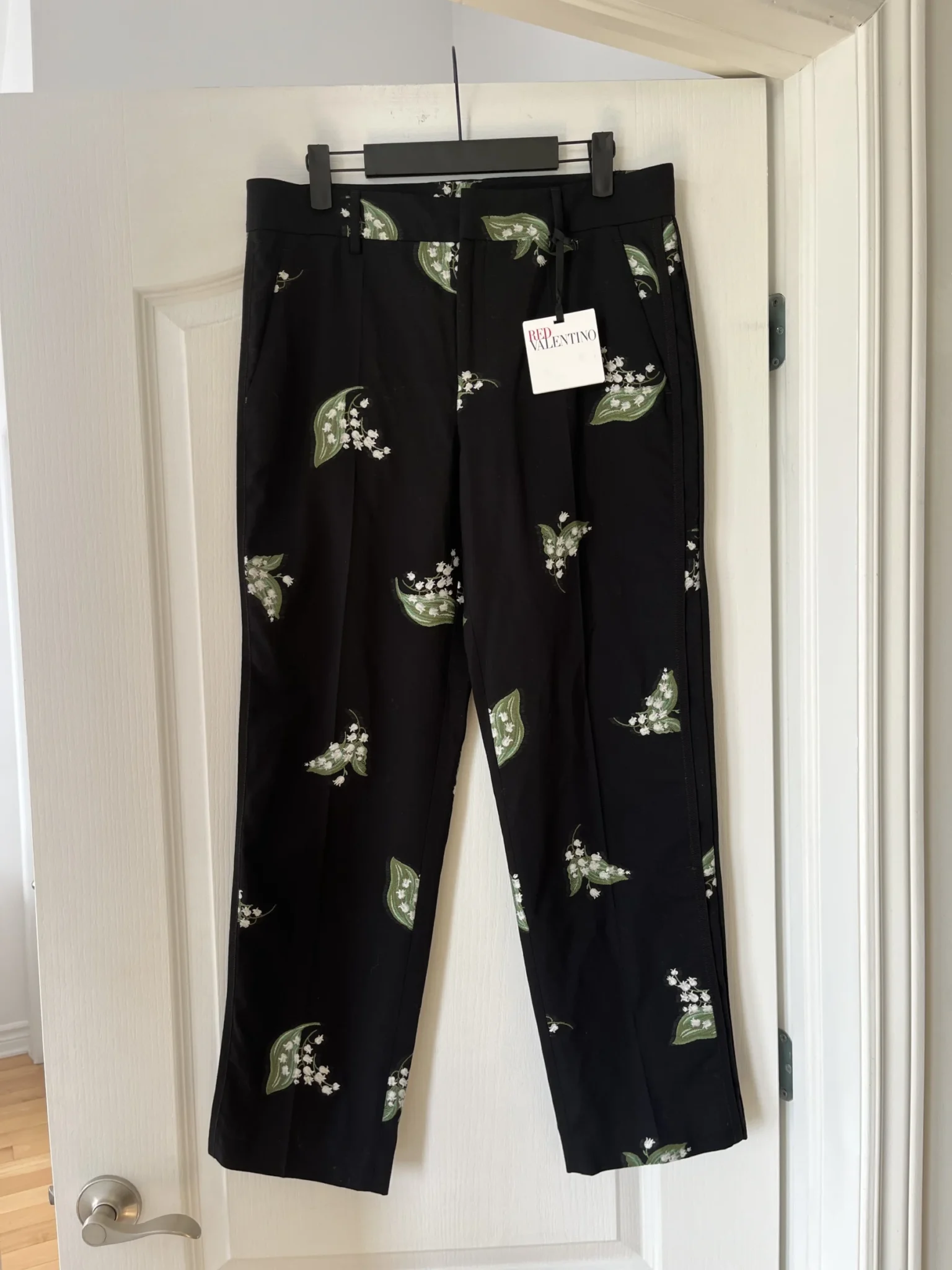 Image for Red Valentino trousers size 42 with white and green floral embroidery