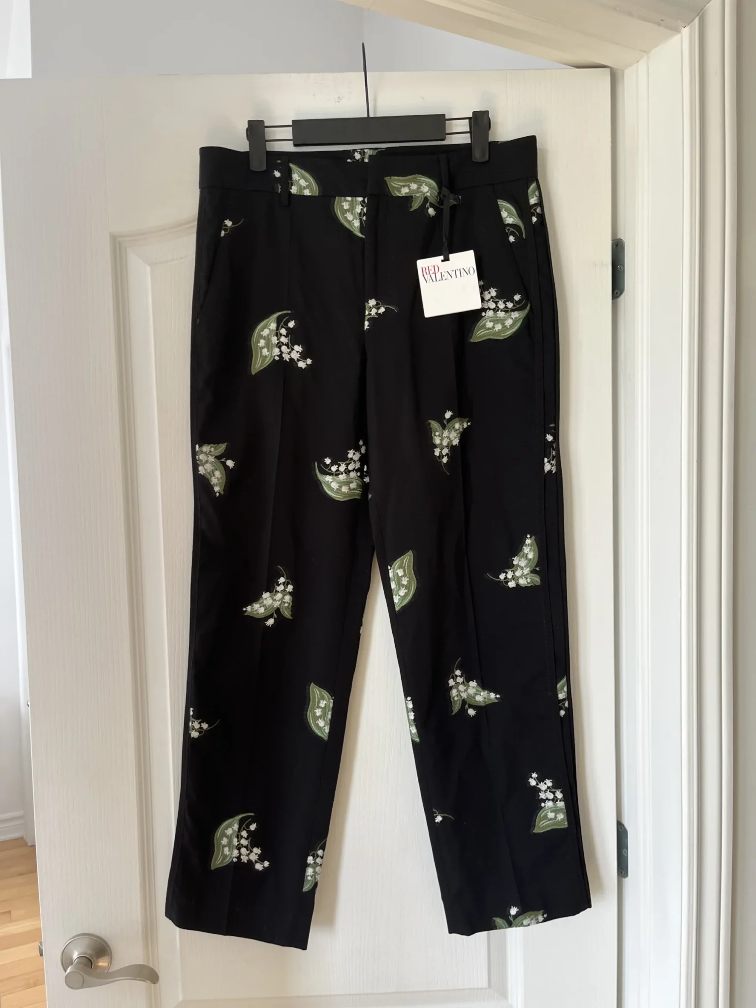Image for Red Valentino trousers size 42 with white and green floral embroidery