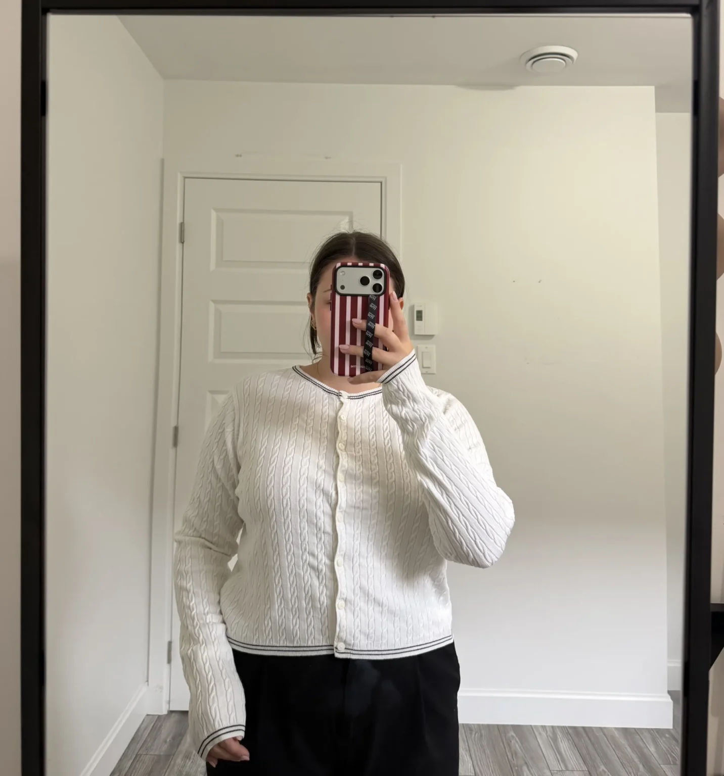 Featured image for HM white cardigan with black details