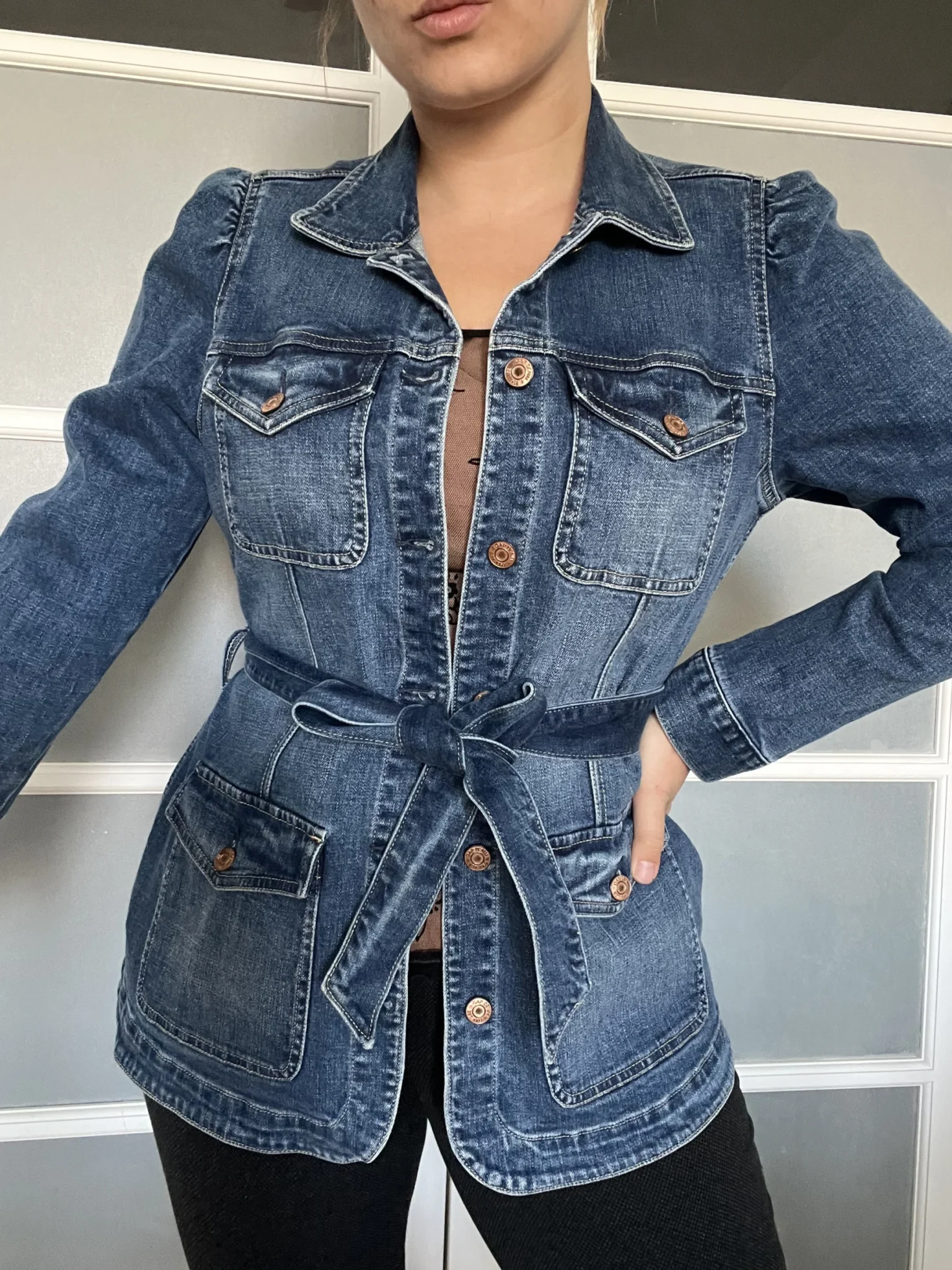 Image for Gap women's M denim jacket with gathered sleeves
