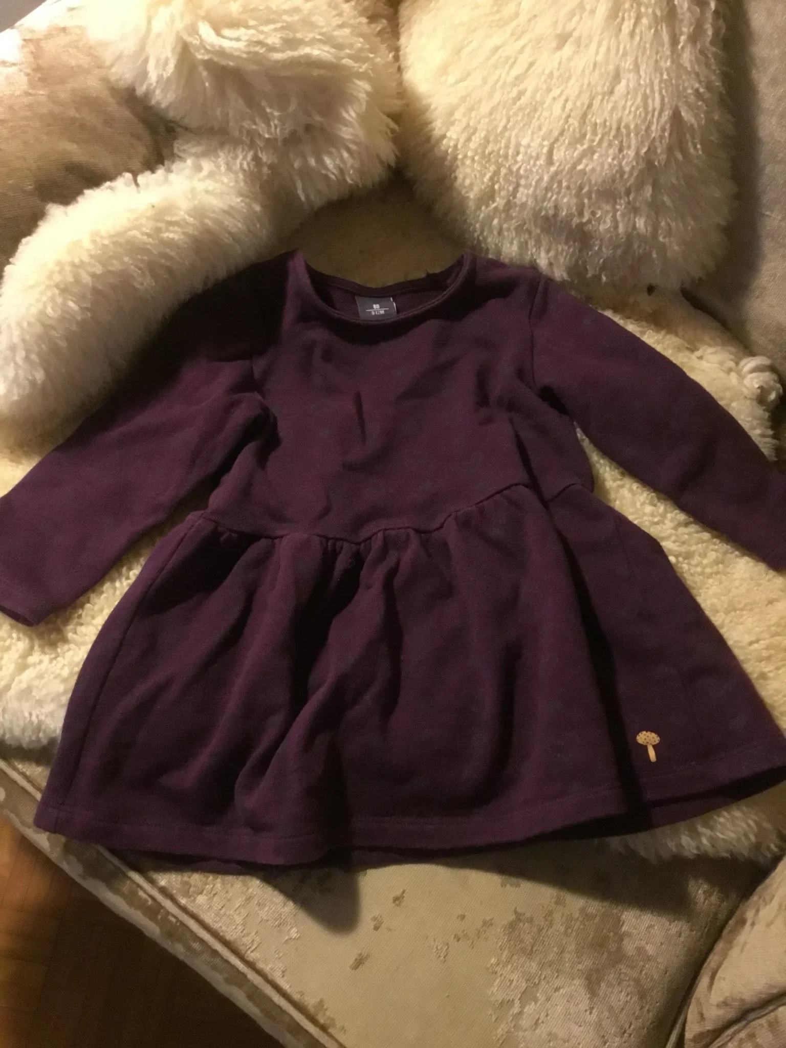 Featured image for Robe couleur mauve 🍇 petits cœurs bleus, 6 - 12 mois