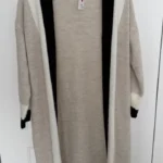 Featured thumbnail for Long cardigan tricot beige, crème et noir