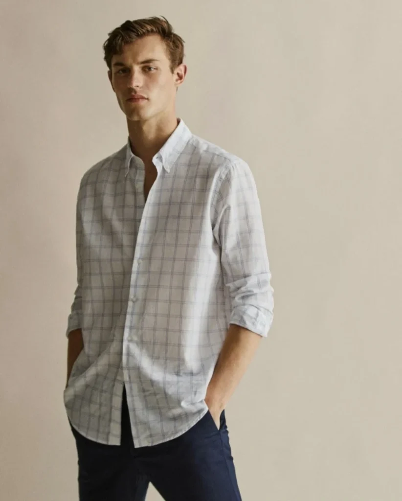 Image for White checked shirt - Massimo Dutti