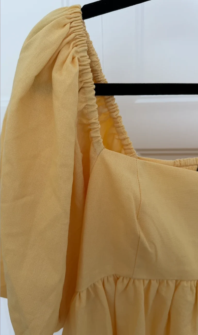 Image for Robe midi jaune beurre avec manches bouffantes